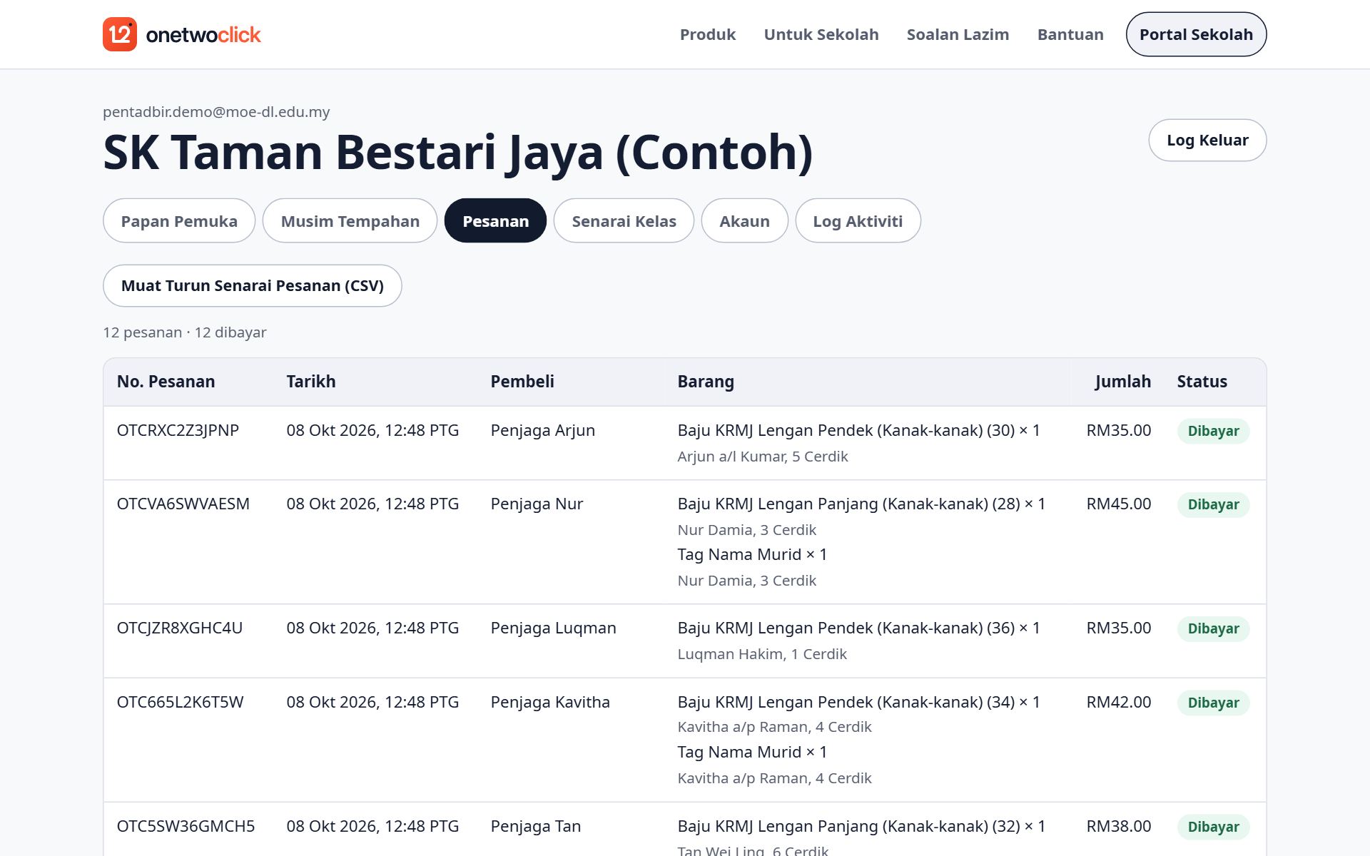 Tab Pesanan
