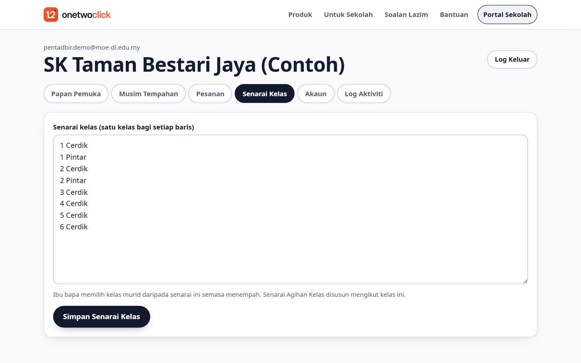 Tab Senarai Kelas